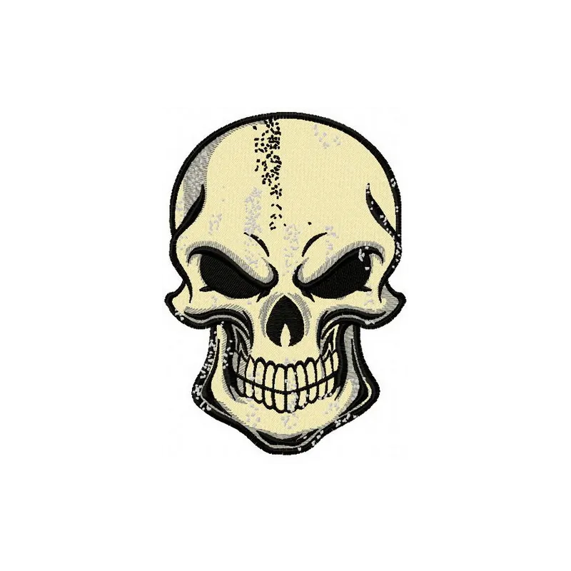 Smiling skull embroidery design showcasing a playful skull motif, perfect for creative stitching projects.