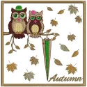 Autumn owls 2 embroidery design featuring whimsical owl motifs for creative stitching projects.