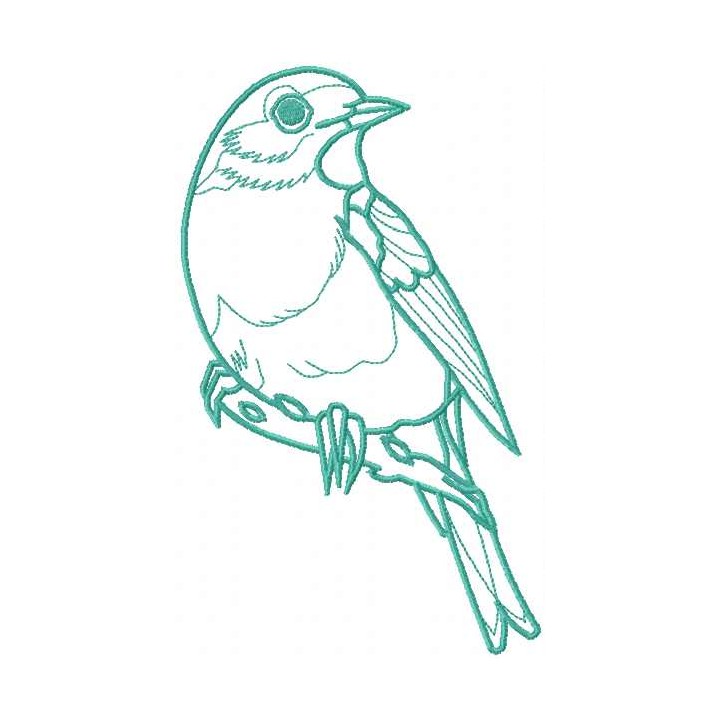 European robin blue contour embroidery design - Embroidery Design