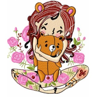 Cute girl and teddy bear embroidery design - Embroidery Design