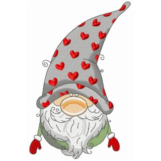 Gnome in phrygian cap with hearts embroidery design - Embroidery Design