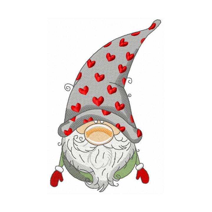 Gnome in phrygian cap with hearts embroidery design - Embroidery Design