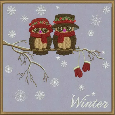Preview of Christmas owls 2 embroidery design featuring festive owls, perfect for holiday-themed projects.