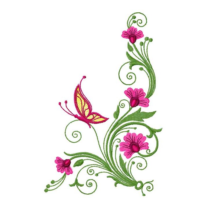 Red flower and butterfly embroidery design - Embroidery Design
