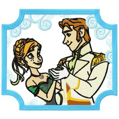 Anna and Hans embroidery design featuring characters from Frozen, ideal for stitching on t-shirts and hoodies.