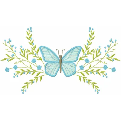Butterfly with spring branch embroidery design showcasing intricate stitching patterns for creative projects.