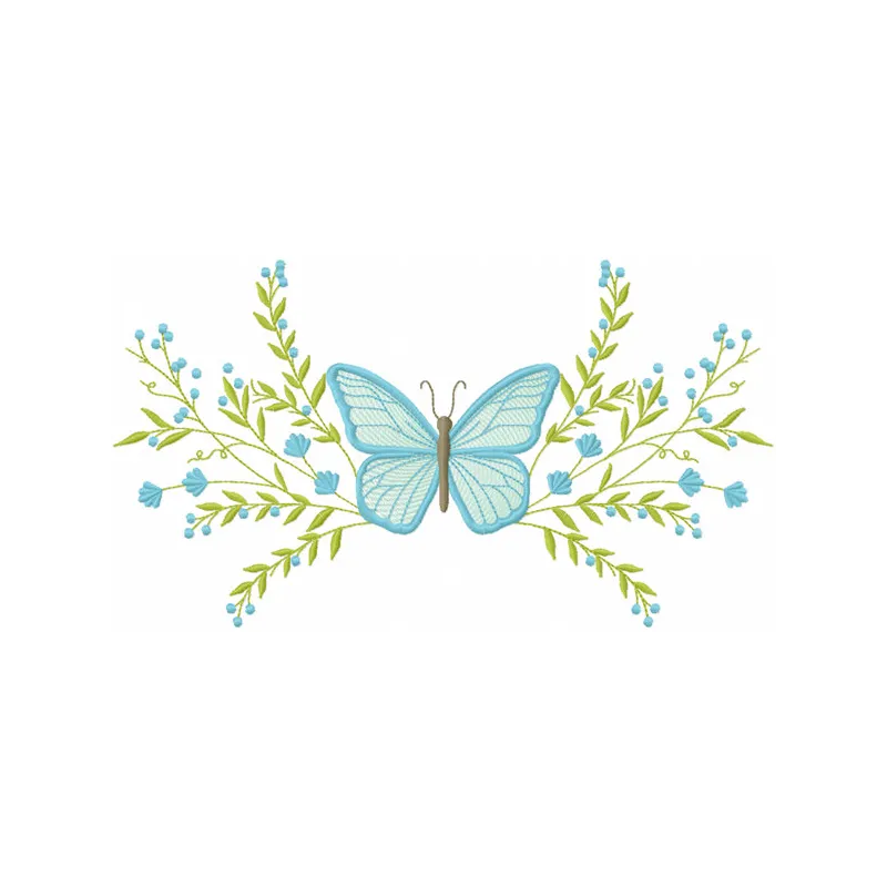 Butterfly with spring branch embroidery design showcasing intricate stitching patterns for creative projects.