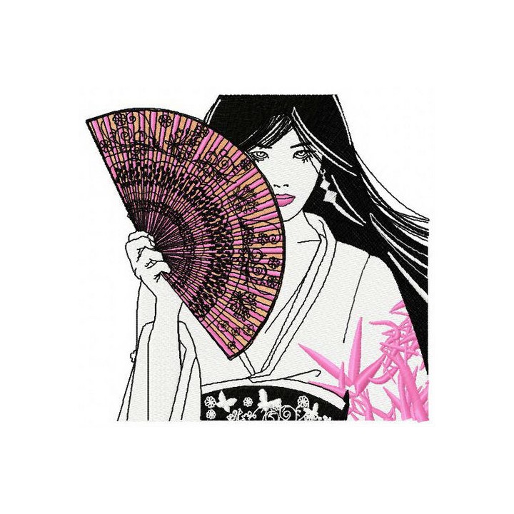 Shy Japanese girl 3 embroidery design - Embroidery Design