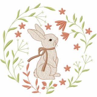 Easter Bunny flower frame embroidery design - Embroidery Design