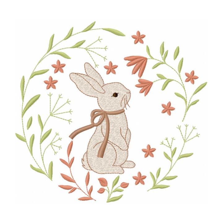 Easter Bunny flower frame embroidery design - Embroidery Design