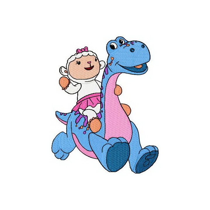 Lambie riding dinosaur embroidery design - Embroidery Design