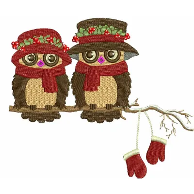 Preview of Christmas owls embroidery design featuring festive owls, perfect for holiday stitching projects.