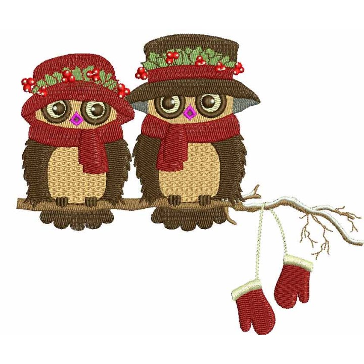Christmas owls embroidery design - Embroidery Design