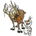 Sven and Olaf embroidery design featuring beloved characters from Frozen, ideal for stitching on t-shirts and hoodies.
