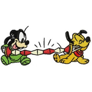 Pluto and Goofy playing harmonica embroidery design - Embroidery Design
