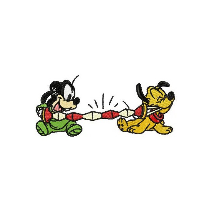 Pluto and Goofy playing harmonica embroidery design - Embroidery Design