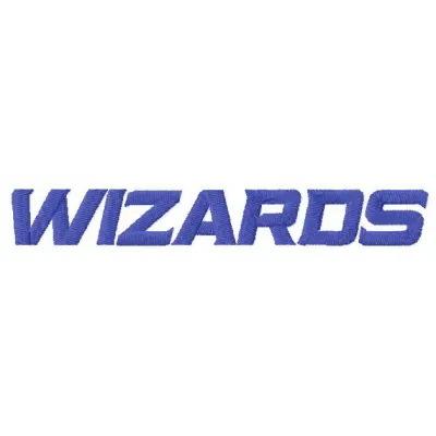 Washington Wizards logo 2 embroidery design showcased on a basketball-themed backdrop.