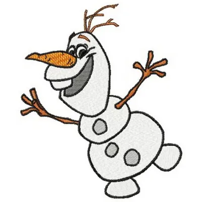 Happy Olaf embroidery design featuring a cheerful snowman from Frozen, ideal for stitching on t-shirts and blankets.