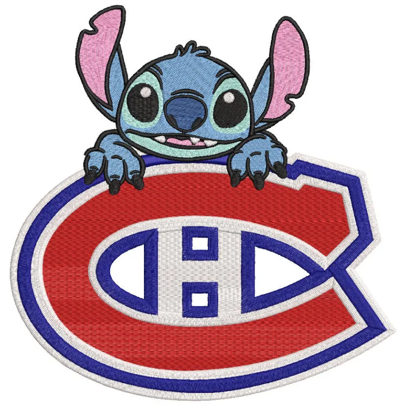 Embroidery design preview of the Montréal Canadiens logo featuring vibrant colors and detailed stitching.