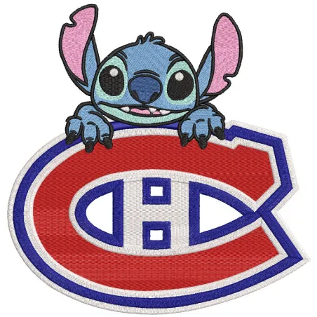 Embroidery design preview of the Montréal Canadiens logo featuring vibrant colors and detailed stitching.
