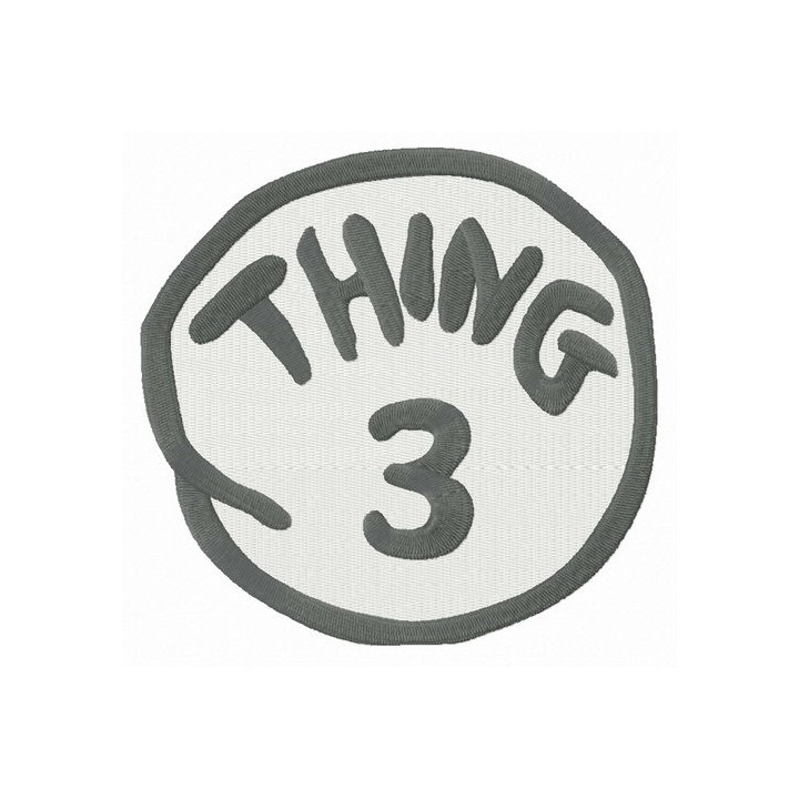 Thing 3 round badge embroidery design - Embroidery Design