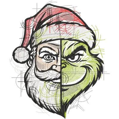 Santa Grinch two sides embroidery design