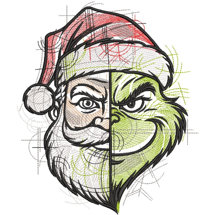 Santa Grinch two sides embroidery design - Embroidery Design