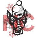 Embroidery design preview of NC State Wolfpack Christmas variant logo featuring vibrant colors and clean edges.