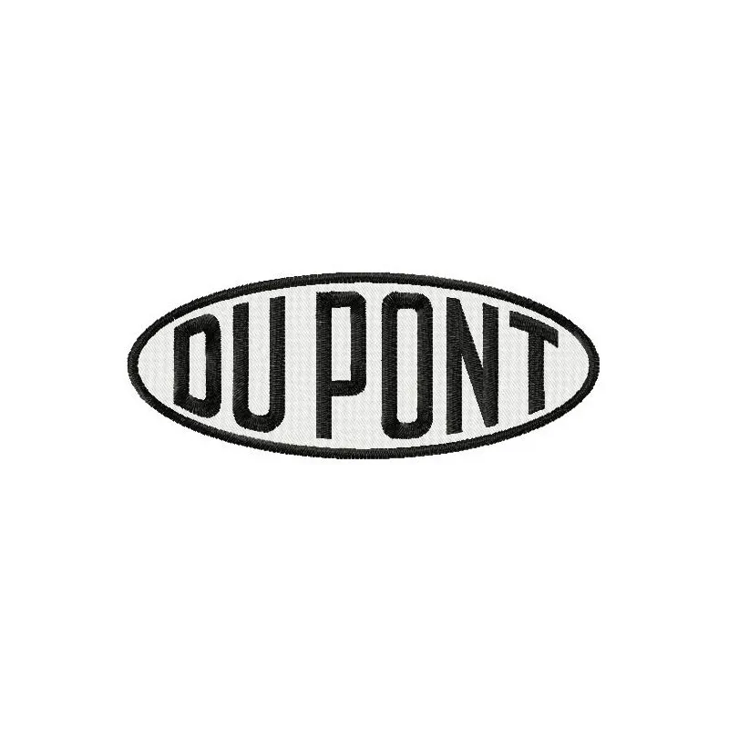 DuPont logo embroidery design preview, showcasing intricate stitching patterns for equipment branding.