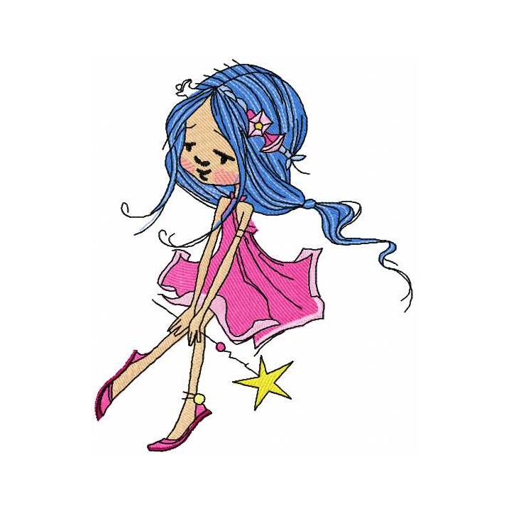 Cute girl with magic wand embroidery design - Embroidery Design