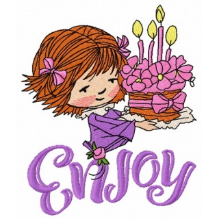 Girl's 4th birthday 3 embroidery design - Embroidery Design