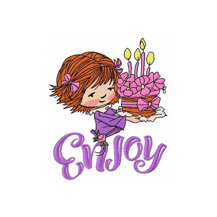Girl's 4th birthday 3 embroidery design - Embroidery Design