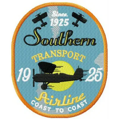 Southern transport airline embroidery design featuring a vintage label style, ideal for creative stitching projects.
