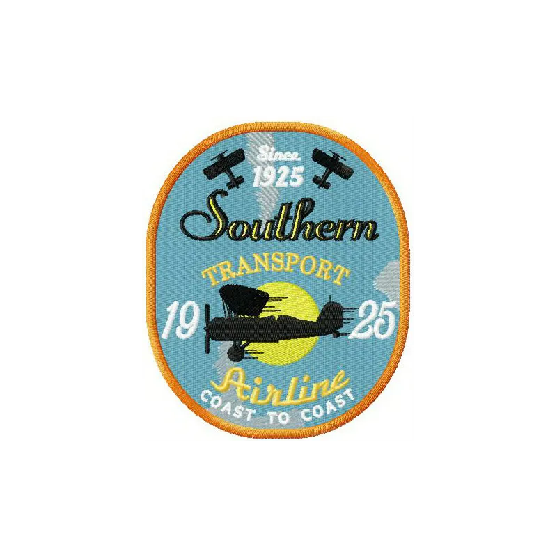 Southern transport airline embroidery design featuring a vintage label style, ideal for creative stitching projects.