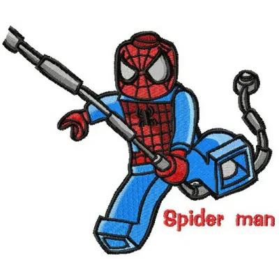 Lego Spiderman embroidery design featuring a playful Spiderman motif ready for stitching on various fabrics.