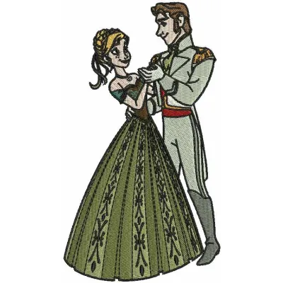 Preview of Anna and Prince embroidery design from Frozen, showcasing intricate stitching patterns for your projects.