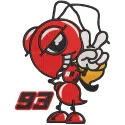 Embroidery design preview of the Marc Marquez Hormiga logo for auto and moto enthusiasts.