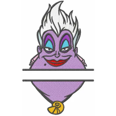 Ursula monogram embroidery design featuring a whimsical undersea theme inspired by The Little Mermaid.