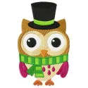 Funny owl in hat embroidery design showcasing a whimsical owl motif perfect for creative projects.