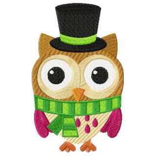 Funny owl in hat embroidery design - Embroidery Design