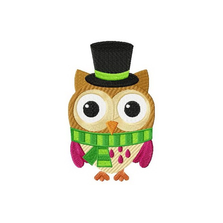 Funny owl in hat embroidery design - Embroidery Design