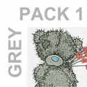 Preview of Grey Pack 1 featuring 10 Tatty Teddy embroidery designs for various projects.