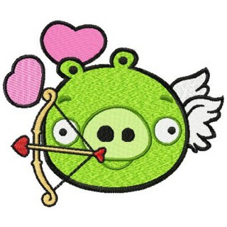 Angry Pig cupid embroidery design - Embroidery Design