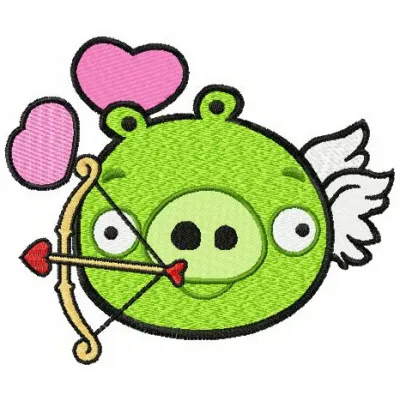Preview of an Angry Pig cupid embroidery design featuring a whimsical character for creative stitching projects.