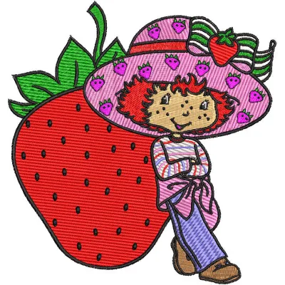 Strawberry Shortcake with Strawberry embroidery design showcasing vibrant colors and playful motifs for creative projects.