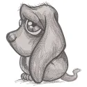Preview of a sad puppy grayscale embroidery design featuring detailed stitching and clean edges.