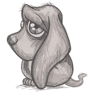 Sad puppy grayscale embroidery design - Embroidery Design