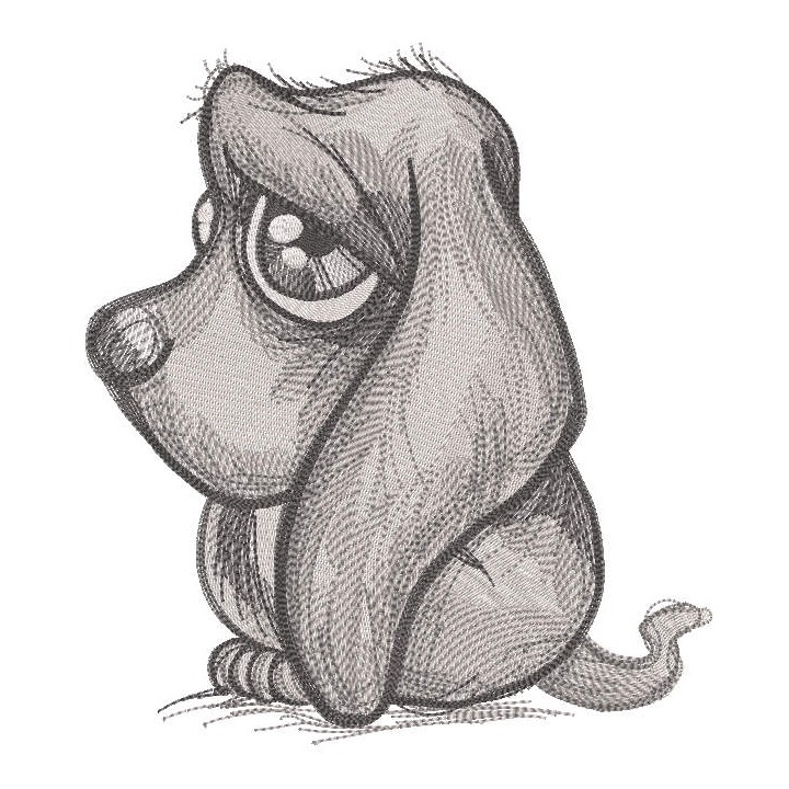 Sad puppy grayscale embroidery design - Embroidery Design