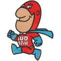 Embroidery design preview of the Budweiser Budman featuring vibrant colors and detailed stitching.