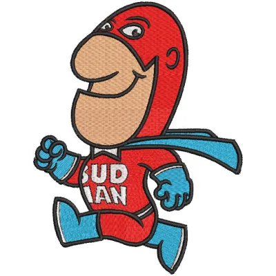 Embroidery design preview of the Budweiser Budman featuring vibrant colors and detailed stitching.